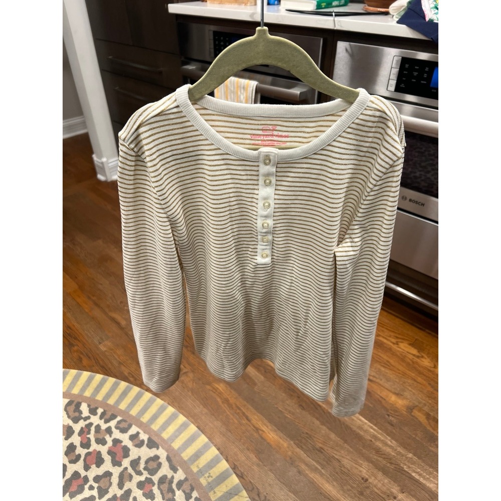 Vineyard vines long sleeve gold stripe shirt girls 10-12 medium